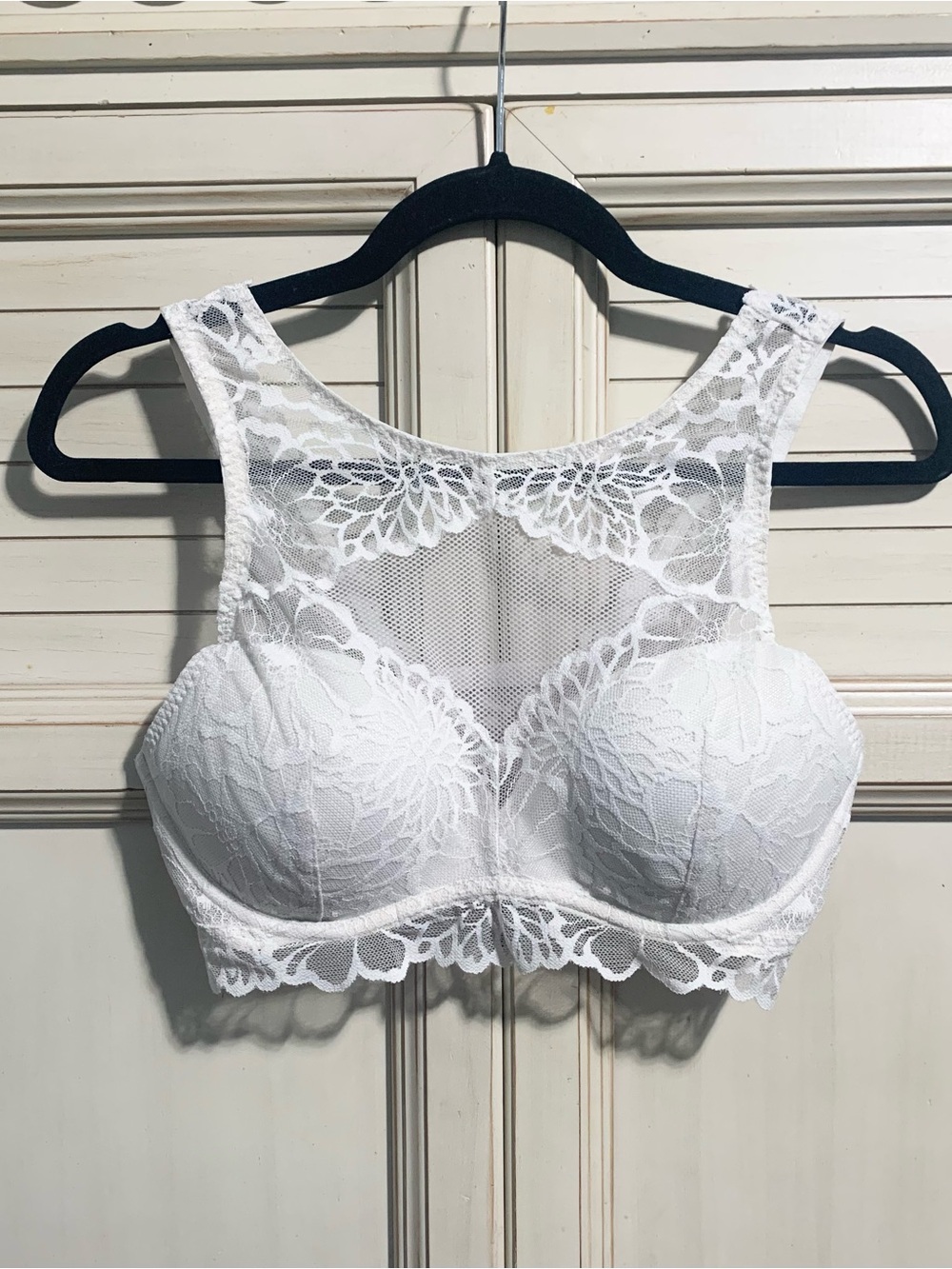 Victoria's Secret PINK Push-Up White Lace  Bralette Underwire High Neck Size Med